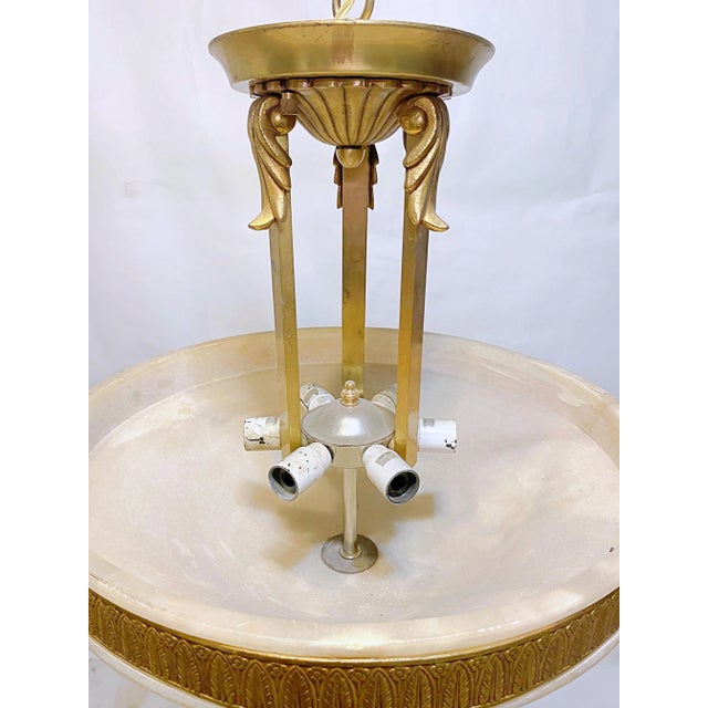 Metal 1950s Italian Alabaster Brass Pendant Light For Sale - Image 7 of 8