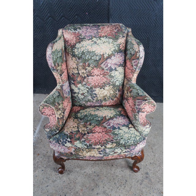2 Vintage Drexel Traditional Classics Queen Anne Mahogany Wingback Arm Chairs For Sale - Image 12 of 13