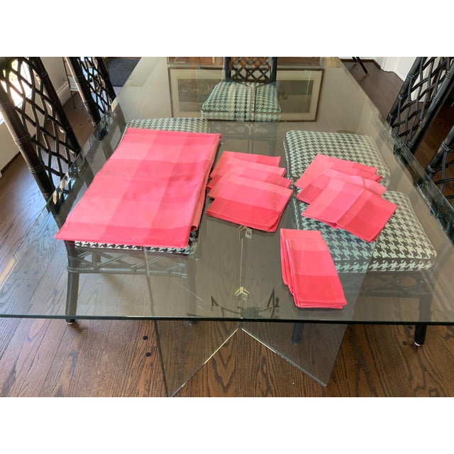Textile Vintage Buffalo Check Pink Tablecloth & Napkins Set- 11 Pieces For Sale - Image 7 of 12