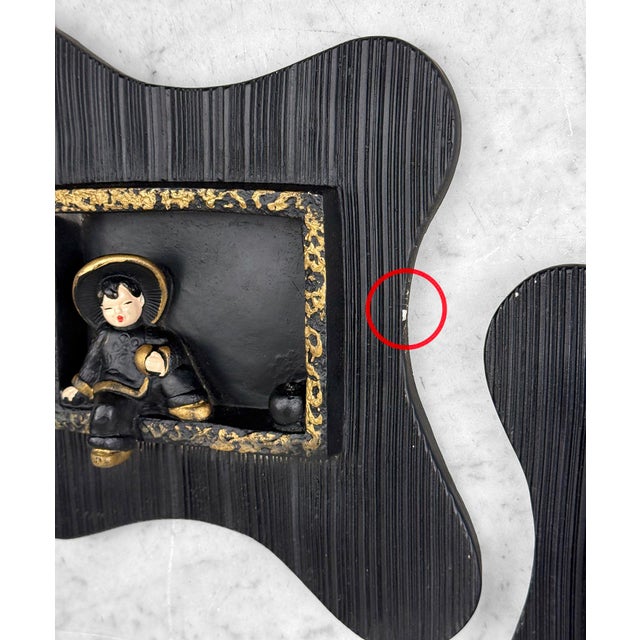 Black Mid-Century Asian Black Chalkware Amoebic Wall Hanging Sculptures - A Pair For Sale - Image 8 of 10