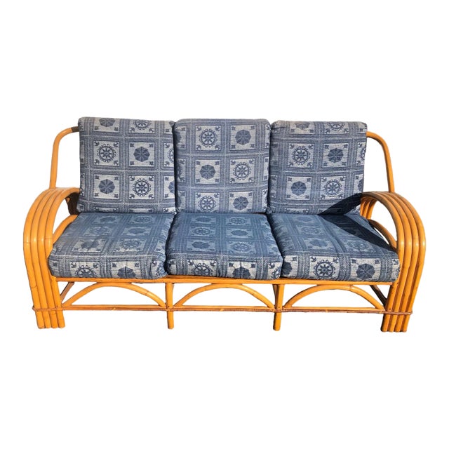 Bamboo Four Strand 1950’s Sofa With Padded Cushions For Sale