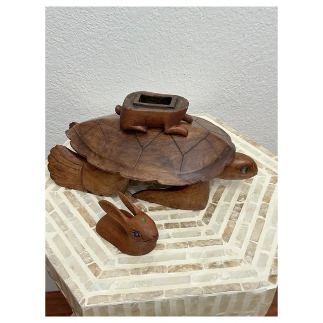1970s 1970s Ooak Wood Sea Turtle/Rabbit/Emerald/Lapis Box For Sale - Image 5 of 10