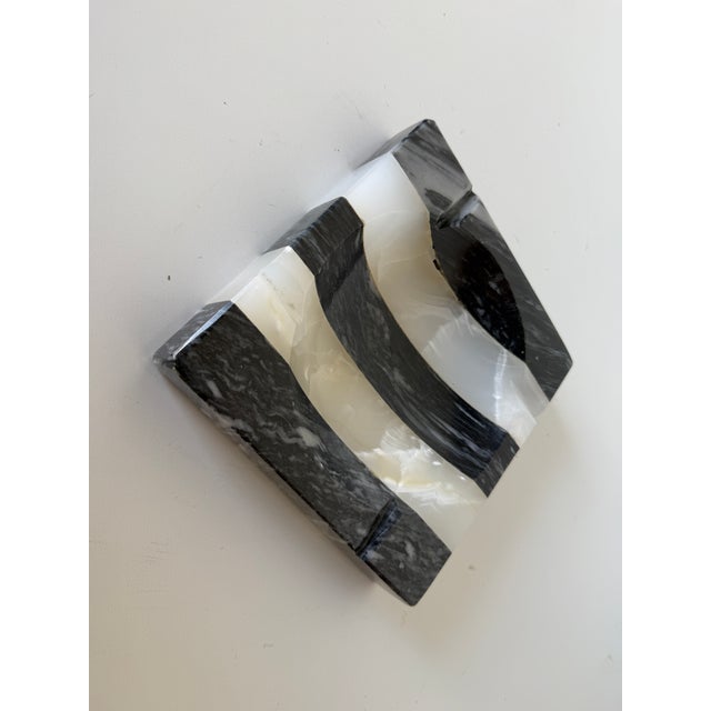 1980s Vintage Postmodern Black & White Striped Marble Ashtray For Sale - Image 5 of 12