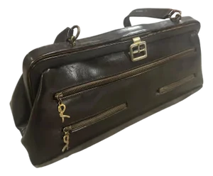 1980s Iconic Brown Leather and Brass Hand Bag by Roberta Di Camerino