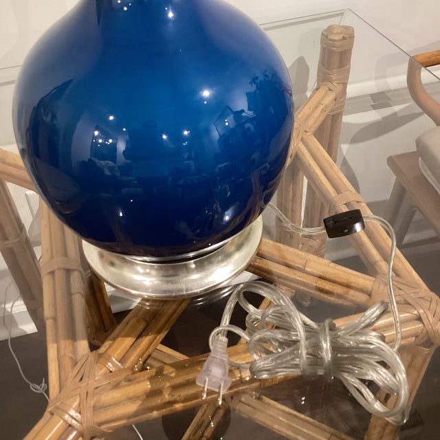 Wood Hand Signed Original Christopher Spitzmiller Prussian Blue Gourd Lamp For Sale - Image 7 of 10