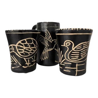 Vintage Oaxacan Pottery Mugs - Set of 3 For Sale