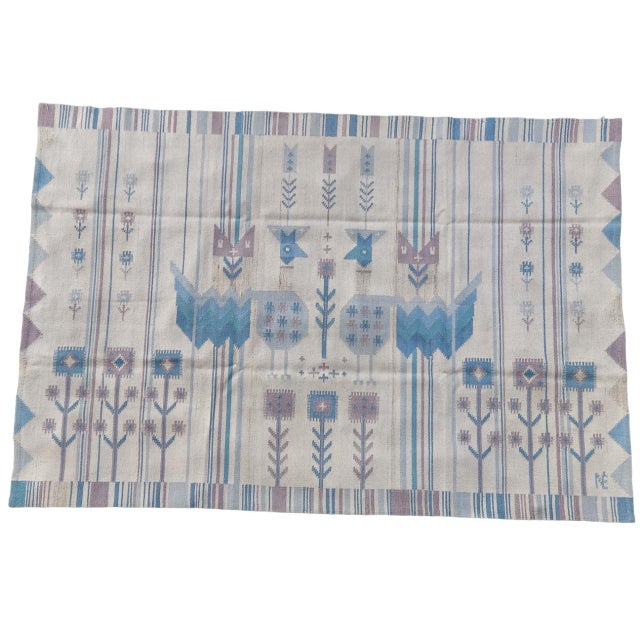 Blue Rölakan Rug with Monogram by Éva Németh, 1970s For Sale - Image 8 of 8