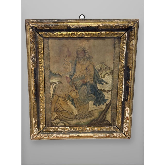 Framed Continental Silk Work "Noli Me Tangere" Stumpwork Panel, 18th Century For Sale - Image 9 of 11
