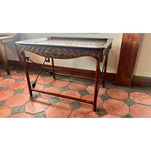 1990s Maitland-Smith Rattan and Faux Bamboo Tray Table For Sale In West Palm - Image 6 of 9