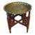 1960s Small Moroccan Engraved Brass Tray With Scalloped Top on Carved Stand For Sale