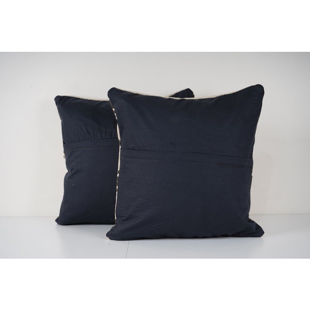 1960s Striped Bohemian Turkish Kilim Pillow - Set of Two Wool Cushion for Rustic Home Interiors 20'' X 20'' For Sale - Image 5 of 5