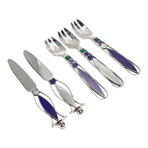 48 Pc. Mardi Jo Cohen Sterling Silver, Blue Formica, & Cabochon Flatware Service