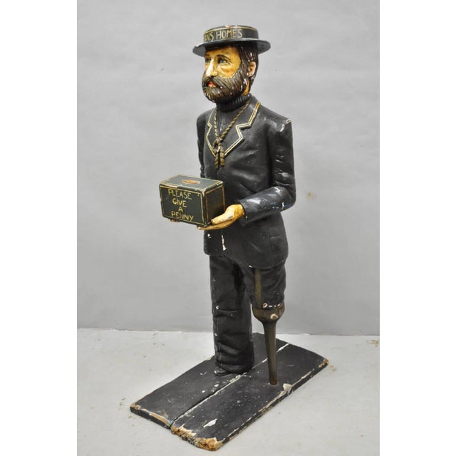 54" Tall Maritime Nautical Wood Peg Leg Seaman Bank Figure "Please Give a Penny" For Sale - Image 17 of 17