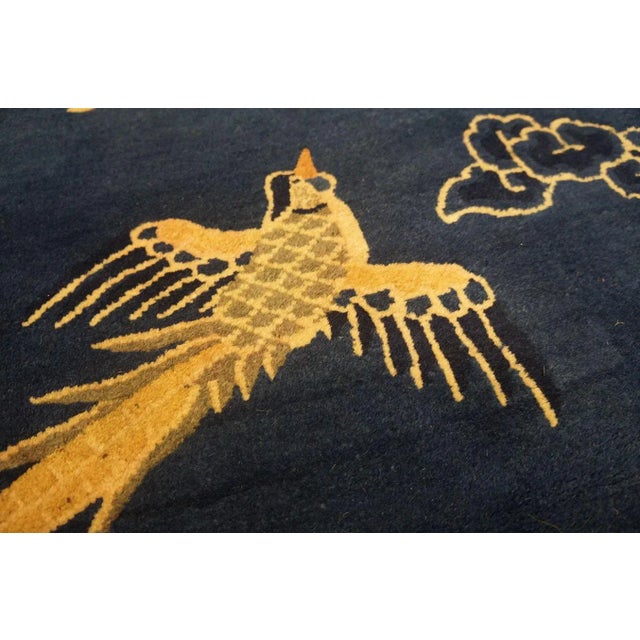 1920s Navy Blue Scene Pictorial Antique Chinese Peking Carpet 5' X7' 8" Knotted Wool Rug For Sale - Image 10 of 12