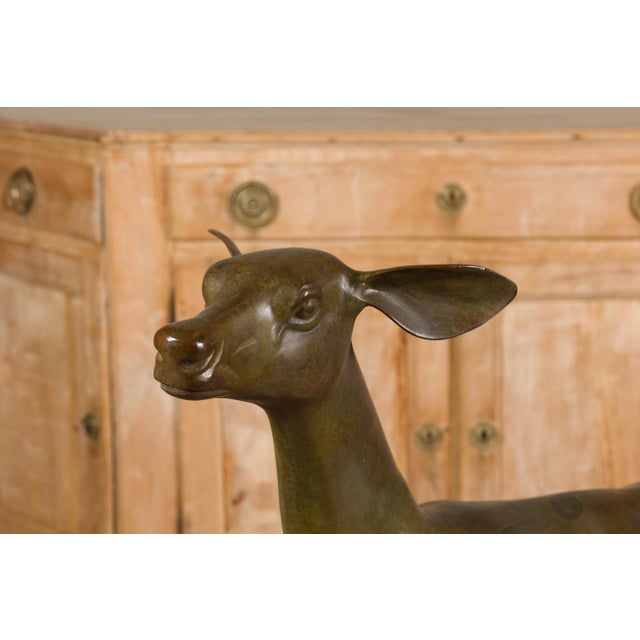 Continental 1930s Life Size Bronze Sculpture of a Deer Standing on its Four Legs For Sale - Image 11 of 12
