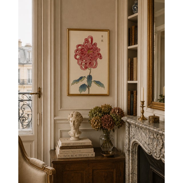 Pink Pink Mum by Hasegawa, Vintage Japanese Botanical Art Print, 36" X 54" For Sale - Image 8 of 9