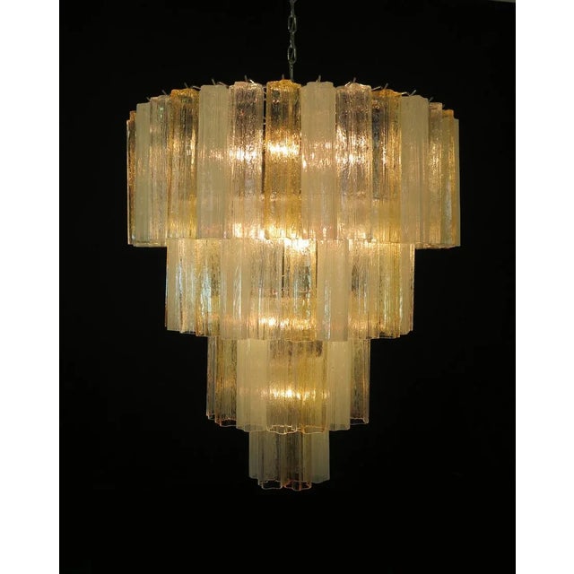 Large Vintage Italian Chrome and Opaline, Amber, and Clear Murano Glass Chandelier, 1980s For Sale - Image 9 of 12