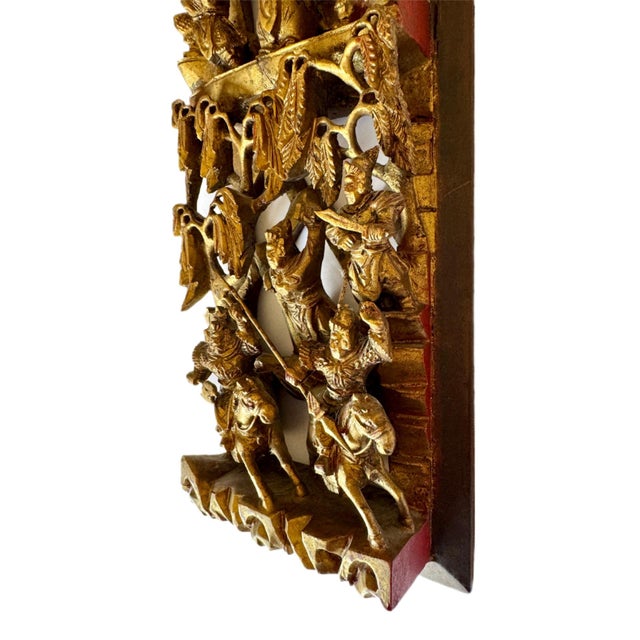Antique Chinese Gilt-Wood High-Relief Carved Wall Panel For Sale - Image 9 of 11