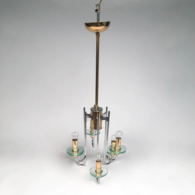 Mid-Century Modern Chrome, Glass & Brass Chandelier by Gaetano Sciolari For Sale - Image 3 of 9