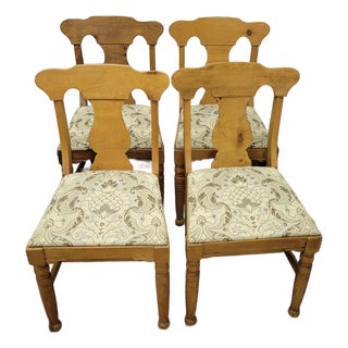 Set of 4 Vintage Pine Fiddleback Dining Chairs by Corona Furniture Company For Sale