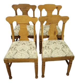 Set of 4 Vintage Pine Fiddleback Dining Chairs by Corona Furniture Company
