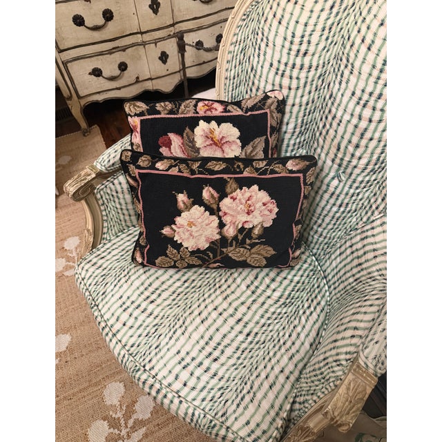 Textile Set of Two Vintage Needlepoint Pillows For Sale - Image 7 of 7
