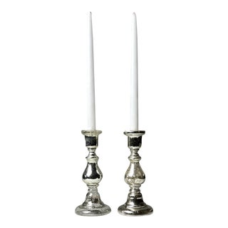 Antique Late 19th Century French Style Mercury Glass Candlesticks / Candle Holders For Sale