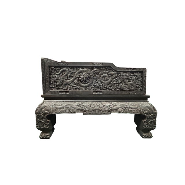 Oriental Dragon Relief Motif Solid Dense Tan Wood Luohan Daybed For Sale - Image 11 of 16