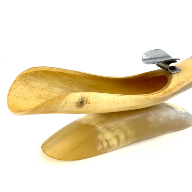 Metal Vintage Mid-Century Sculptural Cow Horn Cigar Ashtray & Rest For Sale - Image 7 of 10