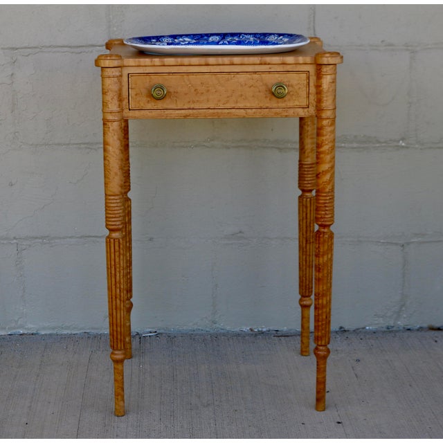 Stunning Bird's Eye Maple stand with vintage Staffordshire style platter. I love the fine craftsmanship of the stand. The...