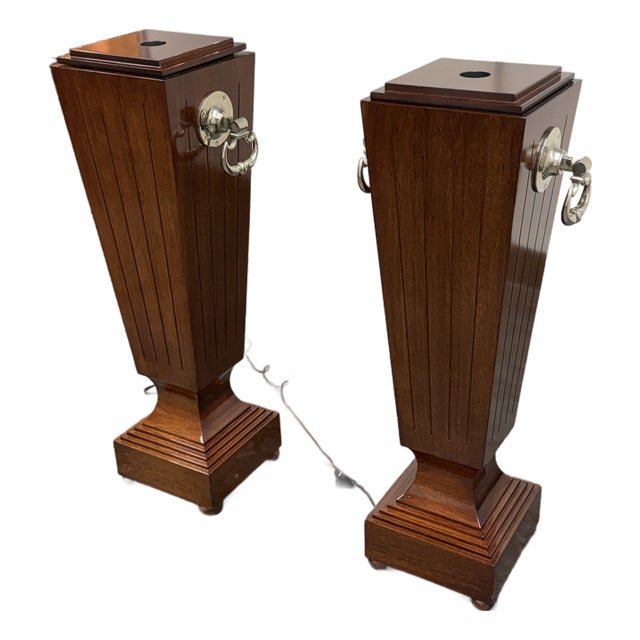 Regency Style Lighted Mahogany Display Pedestals, Pair For Sale