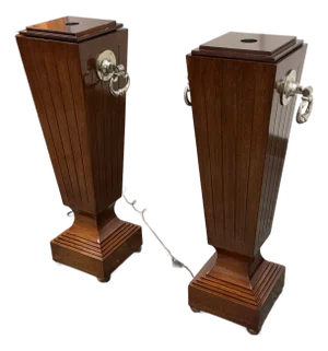 Regency Style Lighted Mahogany Display Pedestals, Pair