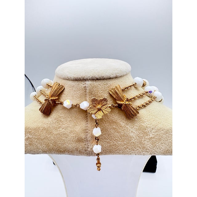 Vendome Vendôme 1950s–60s Glass Bead Necklace & Earrings | White Ab & Filigree Set, 3 Pieces For Sale - Image 4 of 14