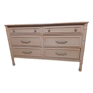 Vintage Hollywood Regency Faux Bamboo Dresser 6 Drawer For Sale