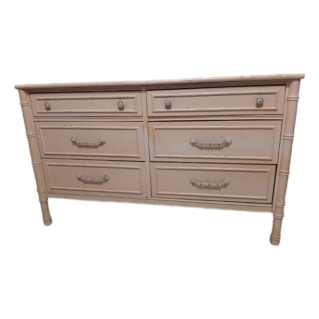 Vintage Hollywood Regency Faux Bamboo Dresser 6 Drawer For Sale