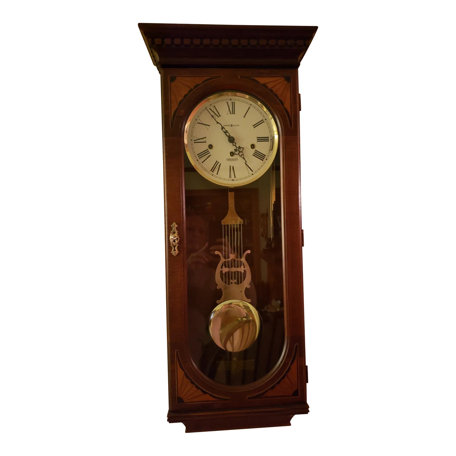 2000s Howard Miller 'Lewis' Grandmother Keywound Chiming Wall Clock