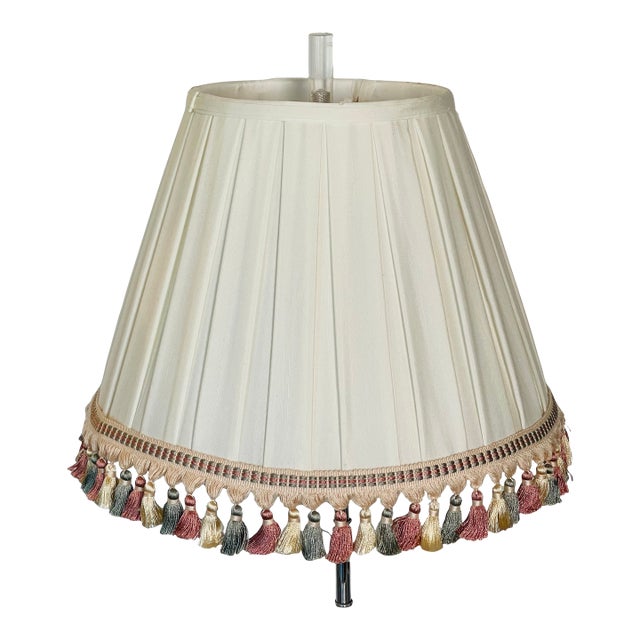 1970s White Pleated Lamp Shade With Fringes For Sale