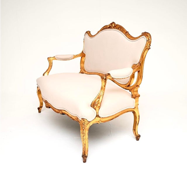 Antique French Carved Gilt Wood Settee, 1890 For Sale - Image 3 of 11