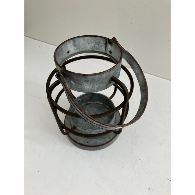 Antique Galvanized Lantern Carrier-- Early 20th Century Farm & Utility Lighting Holder For Sale In Orlando - Image 6 of 8