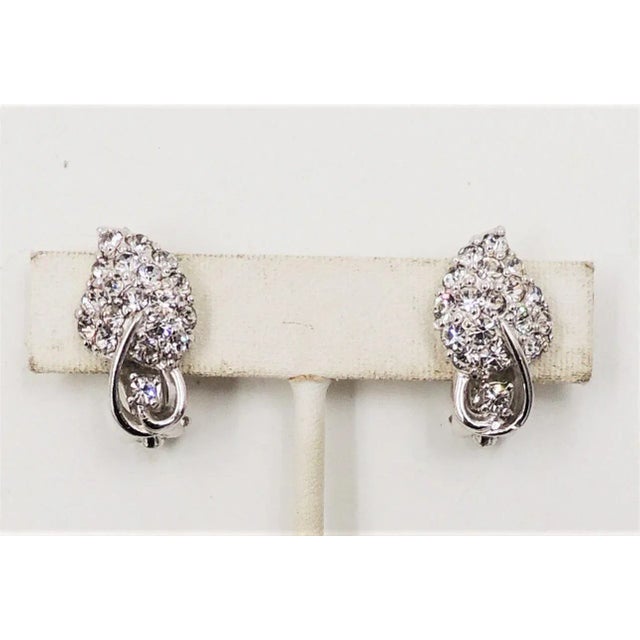 1950s Pennino Rhodium Plated Pave Clear Rhinestone Leaf Clip Earrings - 2 Pieces For Sale In Philadelphia - Image 6 of 10