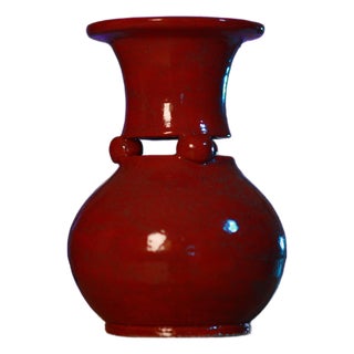 Red Ceramic Vase, Handmade Sculptural Pottery, Unique Clay Art, Statement Home Decor For Sale