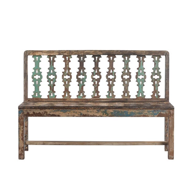 Indian Vintage Indian Painted Teakwood Bench For Sale - Image 3 of 4