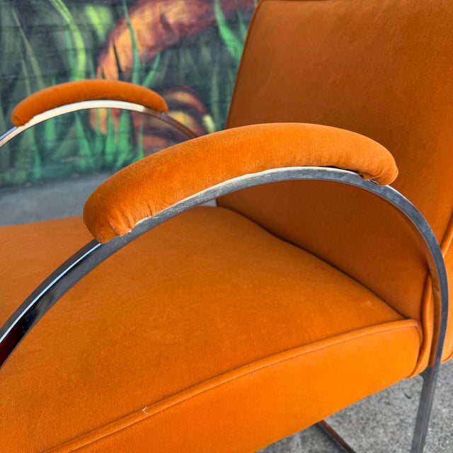 Orange Milo Baughman Mid Century Chrome and Orange Velvet For Sale - Image 8 of 12