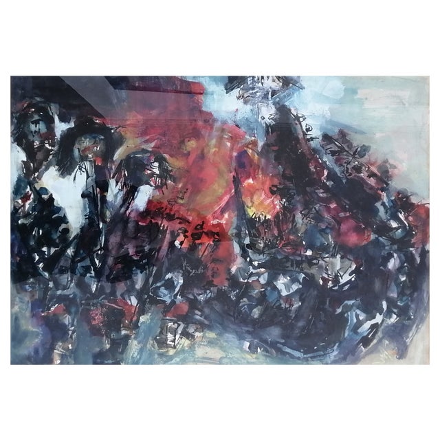 Philippe Artias, Composition abstraite, 1967, Watercolor on Wood, Framed For Sale