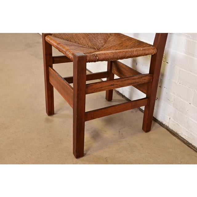 Brown Gustav Stickley Antique Mission Oak Arts & Crafts Ladder Back Side Chairs or Dining Chairs With Rush Seats, Pair For Sale - Image 8 of 12