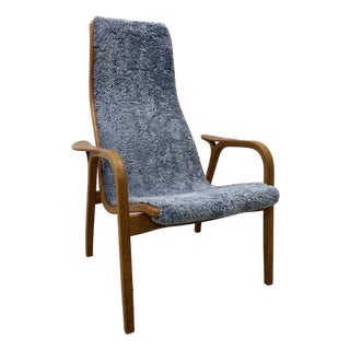 Yngve Ekström Lamino Teak Wood Frame Armchair With Sheepskin Fabric for Swedese For Sale