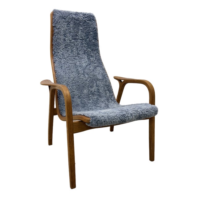 Yngve Ekström Lamino Teak Wood Frame Armchair With Sheepskin Fabric for Swedese For Sale