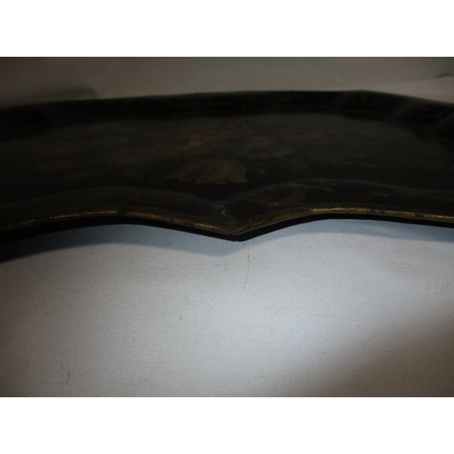 Antique Hand-Painted Floral Tole Tray For Sale - Image 11 of 11