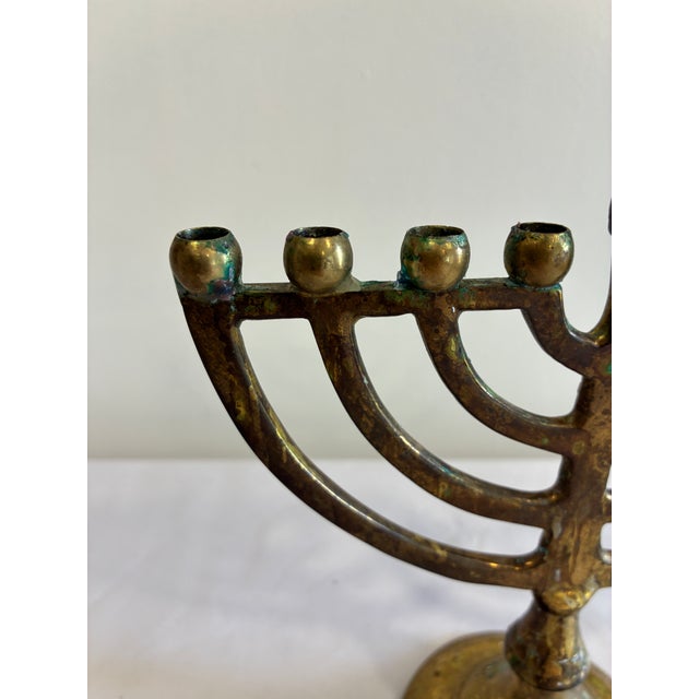 Vintage Brass Hanukkah Menorah With Nine Candle Holders For Sale - Image 9 of 15