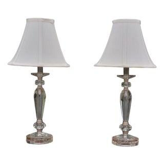 Hollywood Regency Style, Cut Crystal, Fabric, Small Table Lamps, Usa, 1970s For Sale